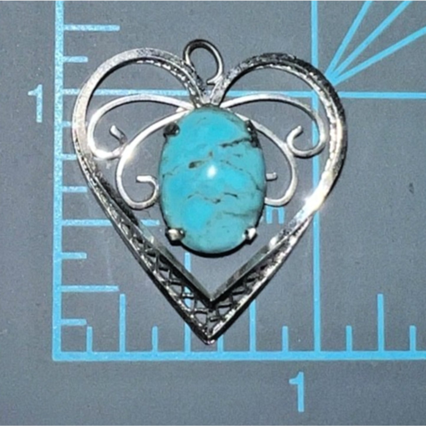 Vintage Sterling Silver Heart Pendant with Turquoise Stone