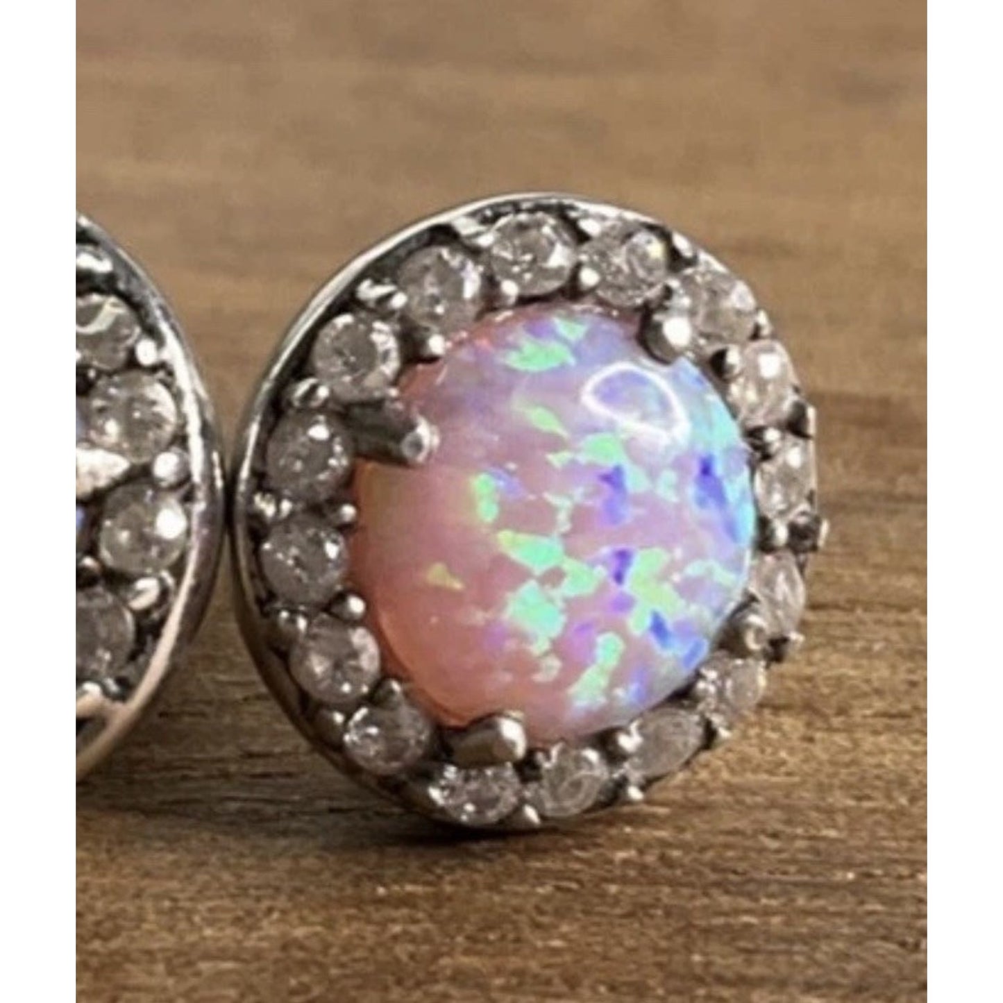 Sterling Silver Opal Halo Stud Earrings Round Fire Opal 925