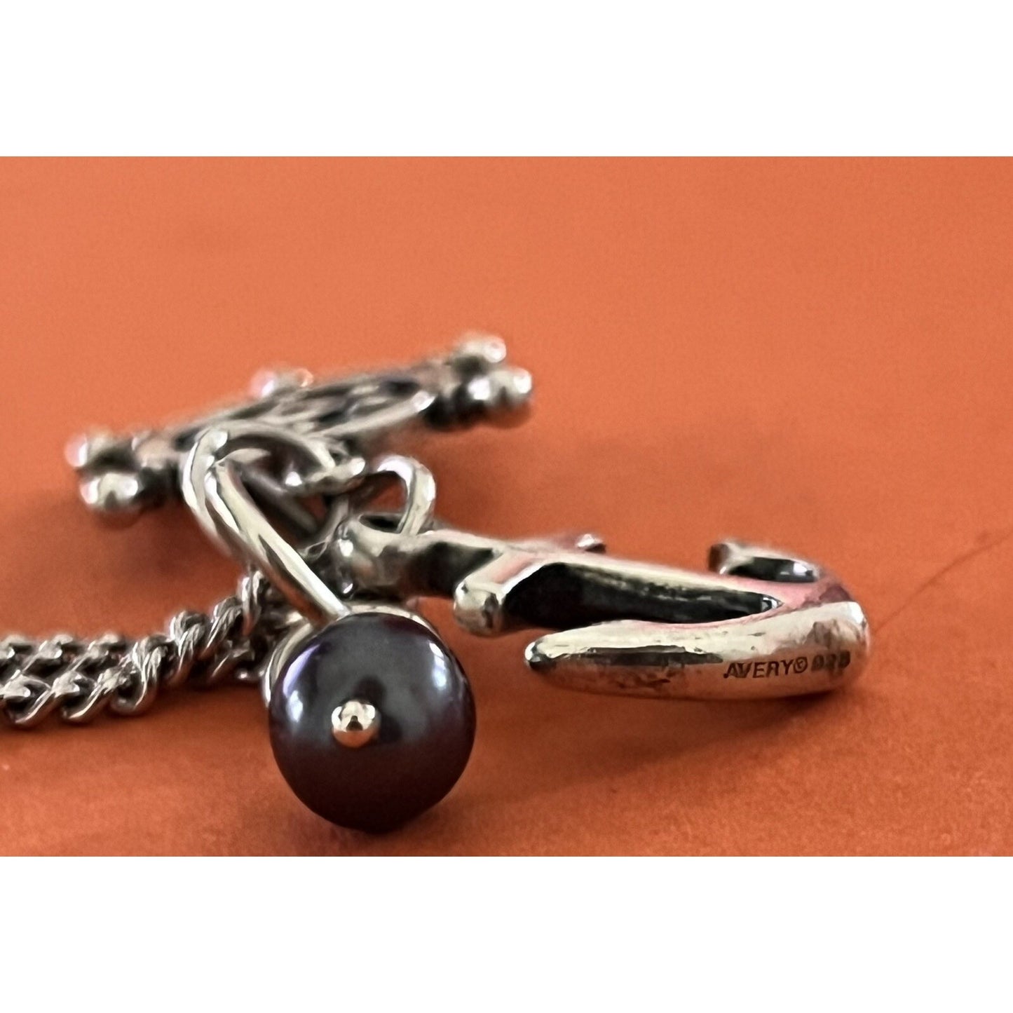 James Avery Retired Silver Anchors Aweigh Ship Wheel Anchor and Pearl Pendant Pre-Owned