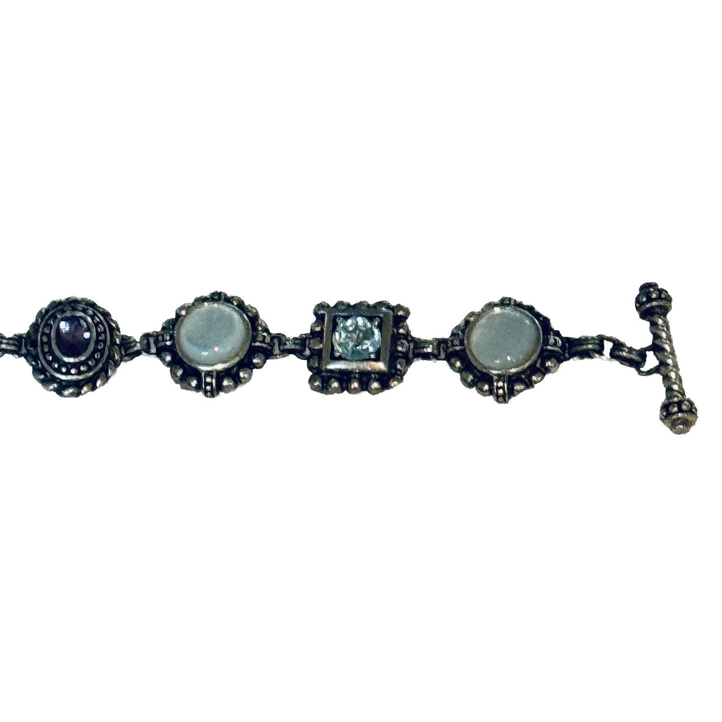 Ross Simons Bali Artisan Sterling 925 MOP Blue Topaz Amethyst Toggle bracelet 8”
