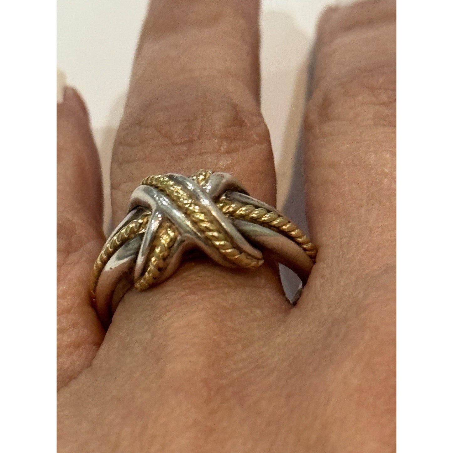 Vintage Tiffany & Co Signature Cross Ring 18k Yellow Gold & Sterling 925 Sz 8.5