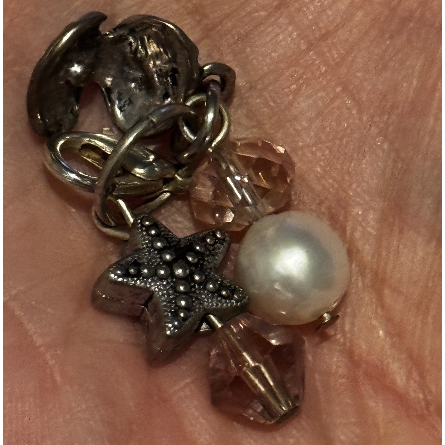Vintage Sterling Silver 925 Multi Cluster Beach Ocean Starfish Pearl Charms