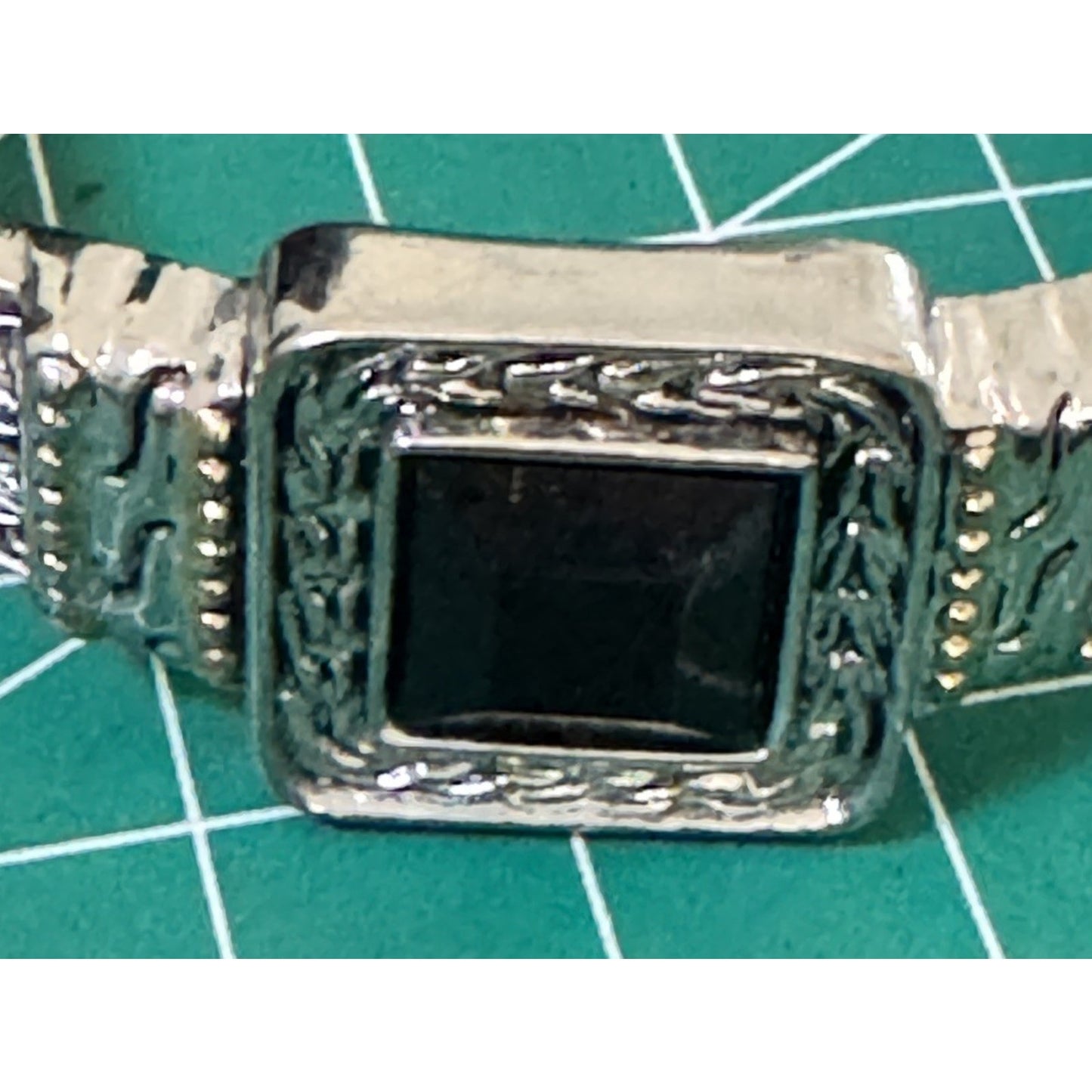 Black Stone Hinged Bangle Bracelet Silver And Gold Tone Designer Style