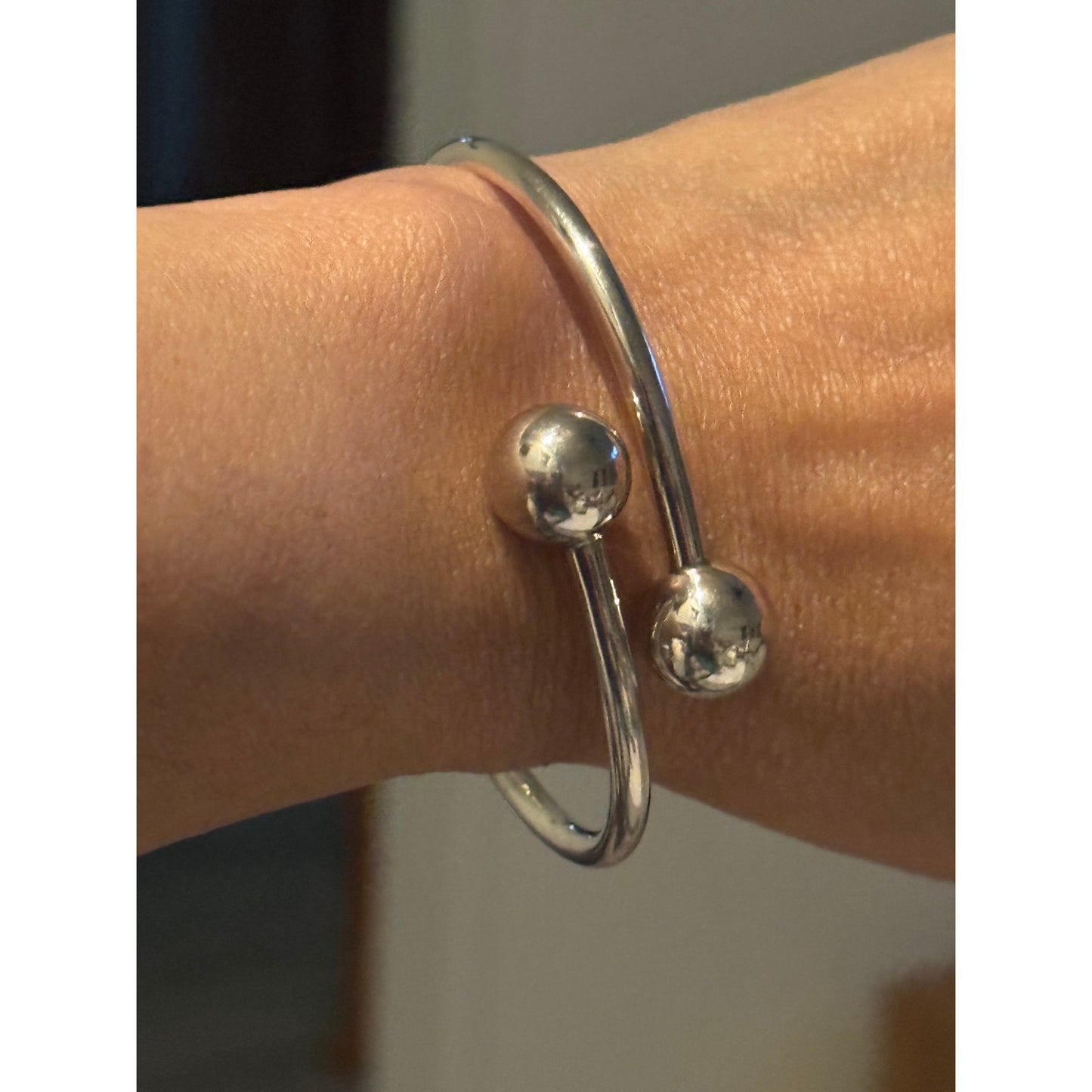 Vintage ATI Mexico 925 Sterling Silver Hinged Bypass Ball-End Bangle Orb Bracelet 14.8g