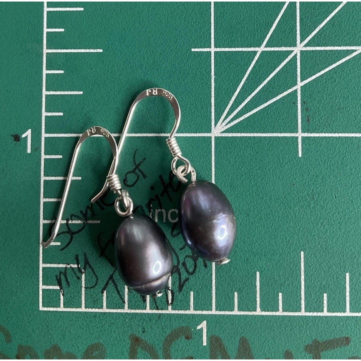 RJ Sterling Silver Dark Pearl Dangle Earrings RJ 925