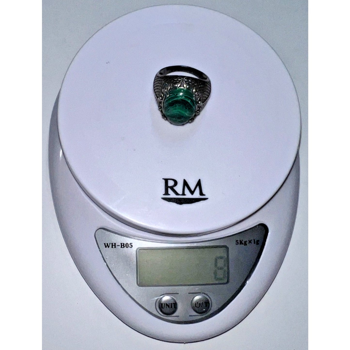 Vintage Sterling Silver Malachite Ring – Size 10.5 – Green Oval Stone – 8g