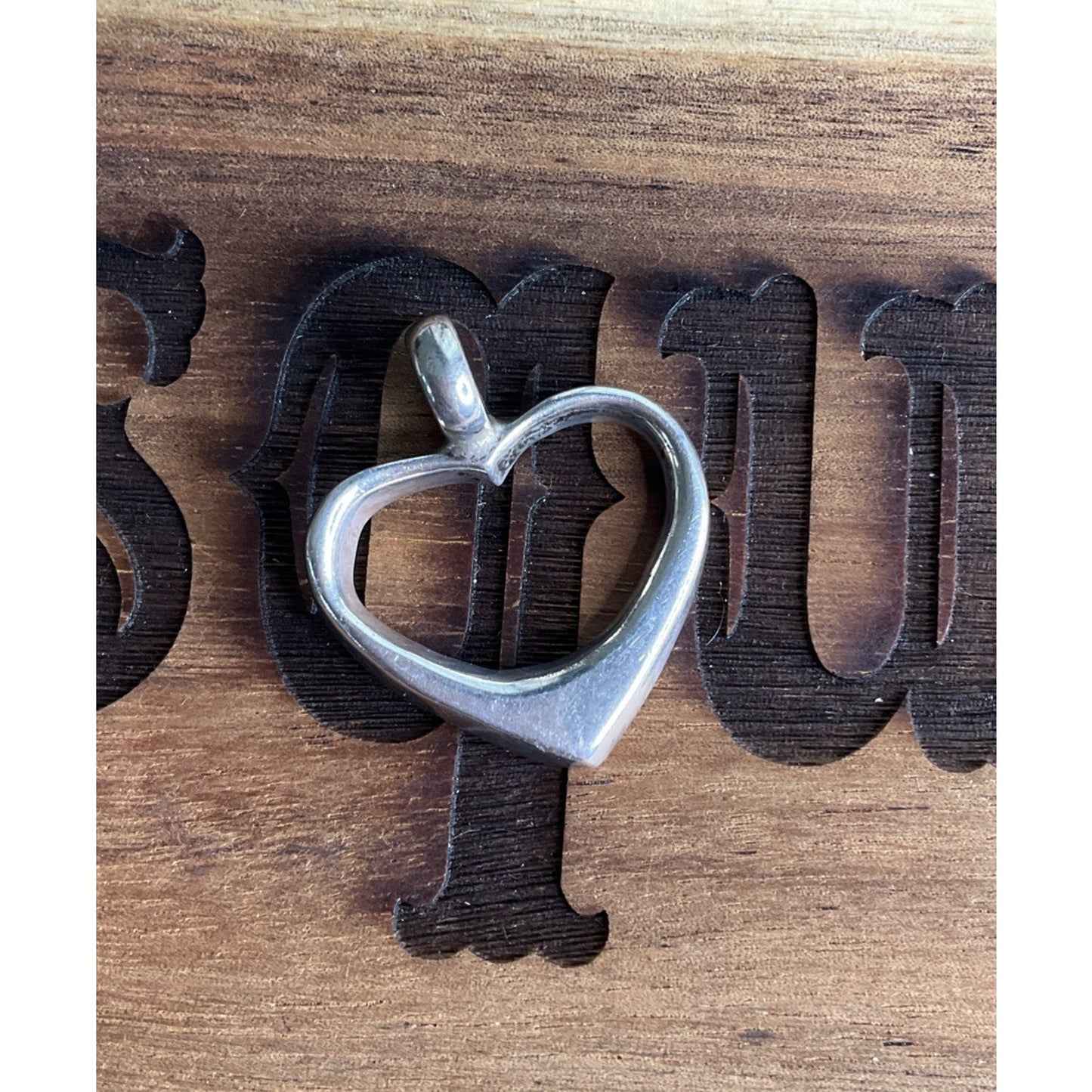 Vintage Sterling Silver Open Heart Pendant Mexico 925 Heavy Heart 1.25”