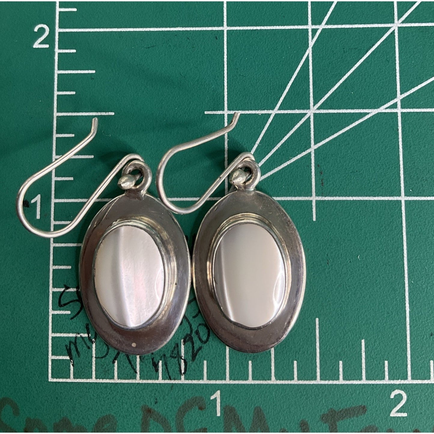 Vintage Sterling Silver Mother of Pearl MOP Dangle Drop Earrings 925