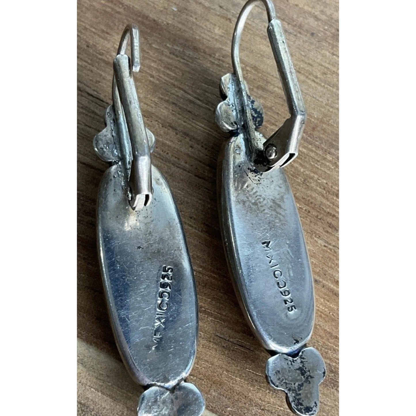 Vintage Sterling Silver Green Stone Bar Dangle 925 Earrings Boho Southwestern