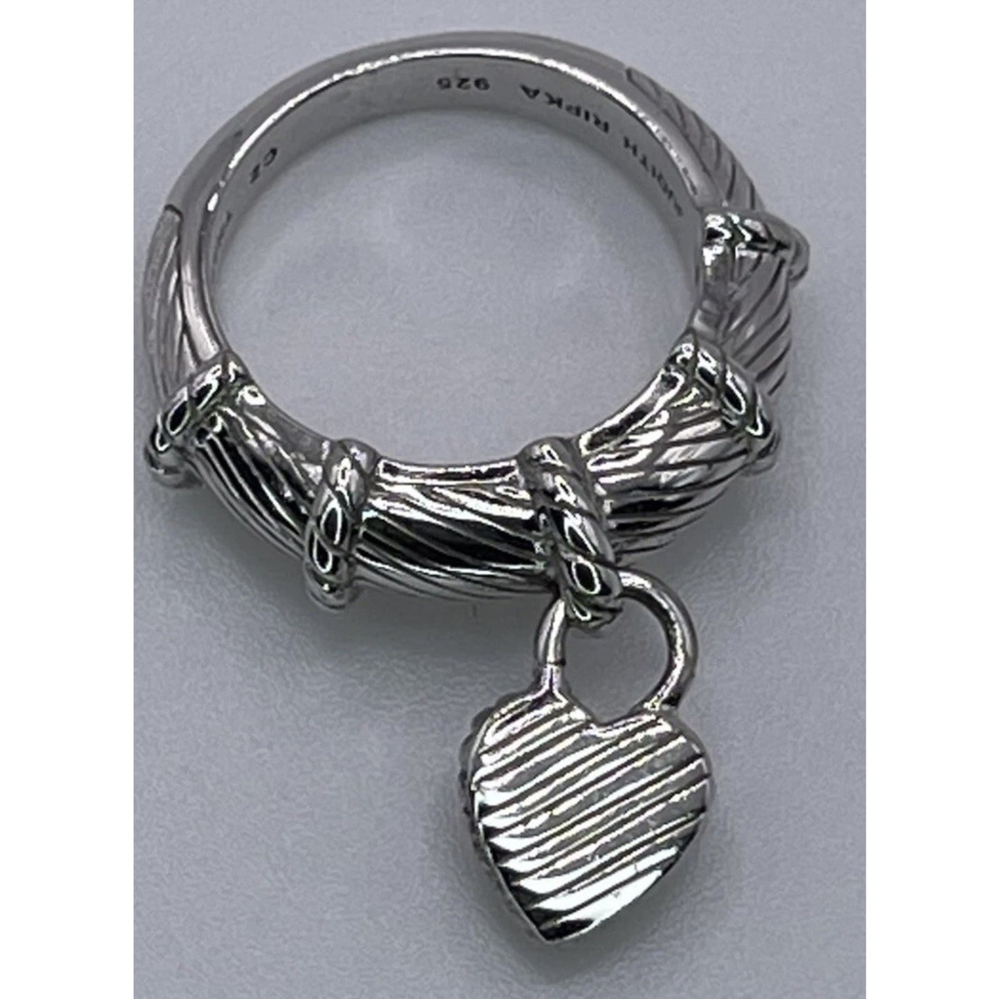 J Ripka Sterling Silver 925 Judith Ripka Dangle Pave CZ Heart Ring Size 6.5