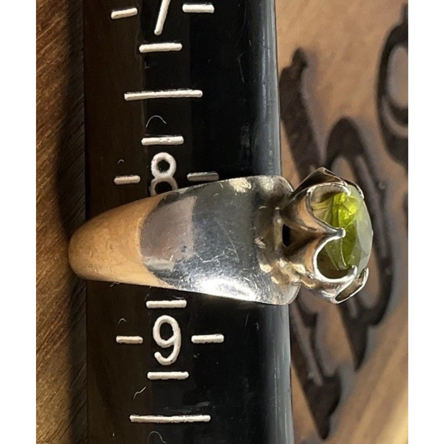 Sterling Silver Green Stone Solitaire Ring Size 8.5 Modernist Statement 925