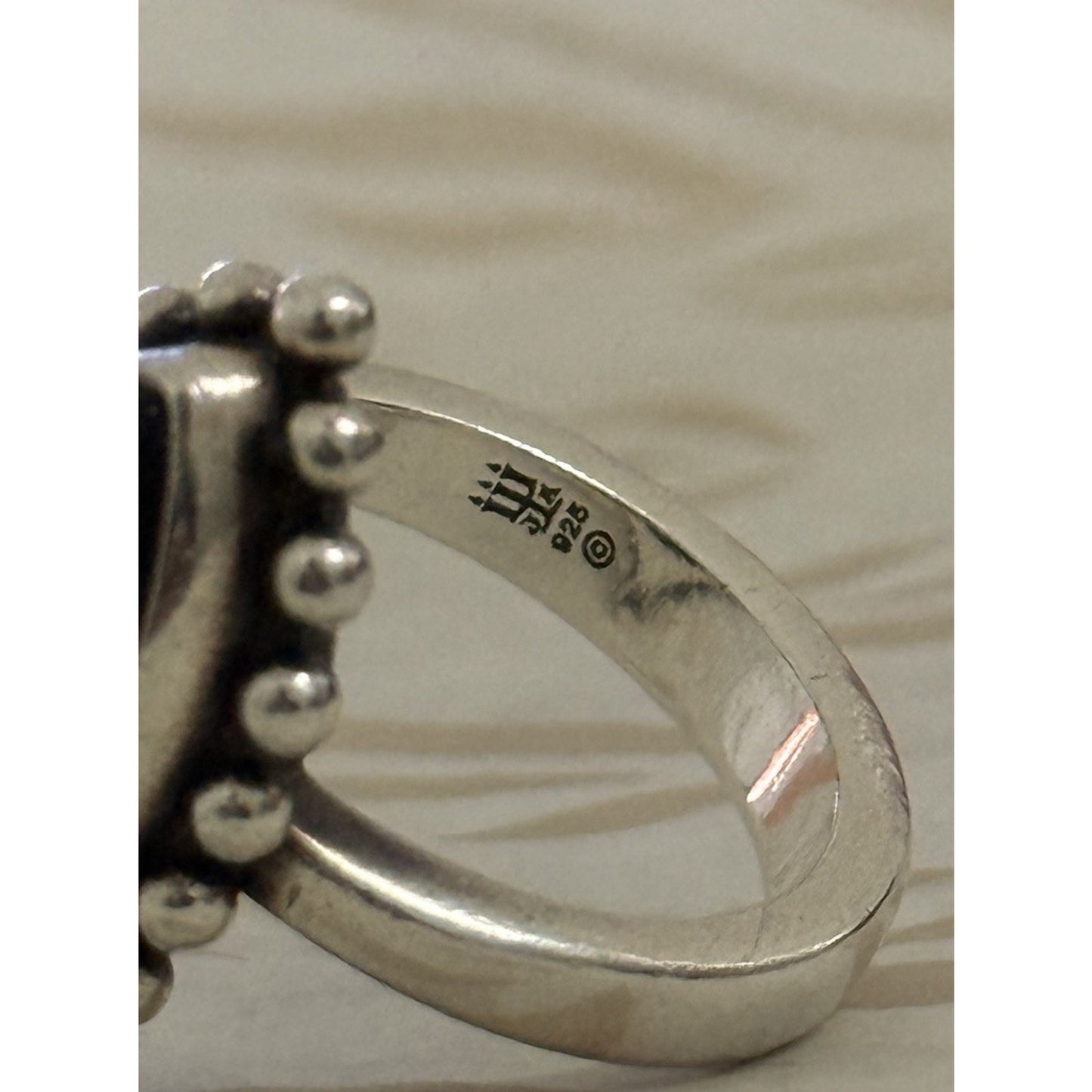 Pre owned James Avery Retired Sterling Silver Beaded Marquise Onyx Ring Size 7