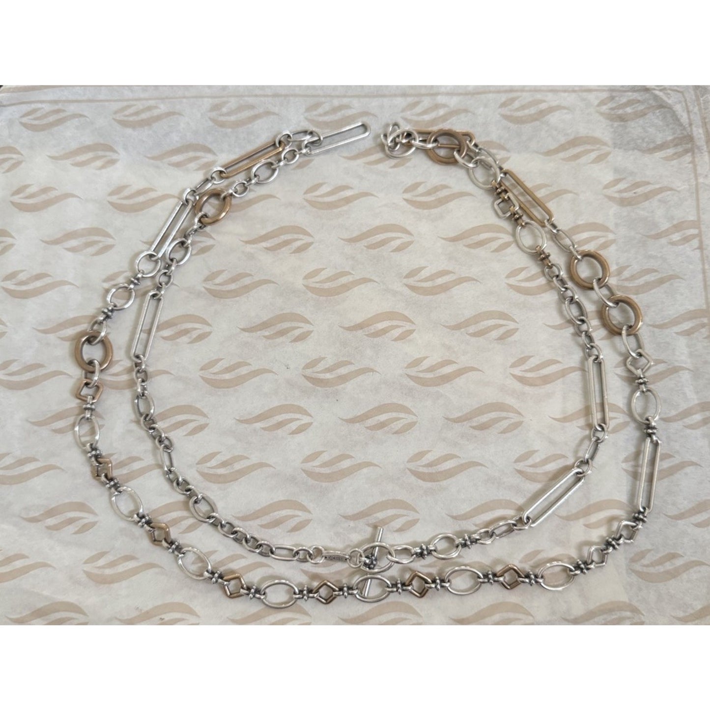 James Avery Retired Sterling Silver & Bronze Geometric Links 42” Necklace Pre-Owned