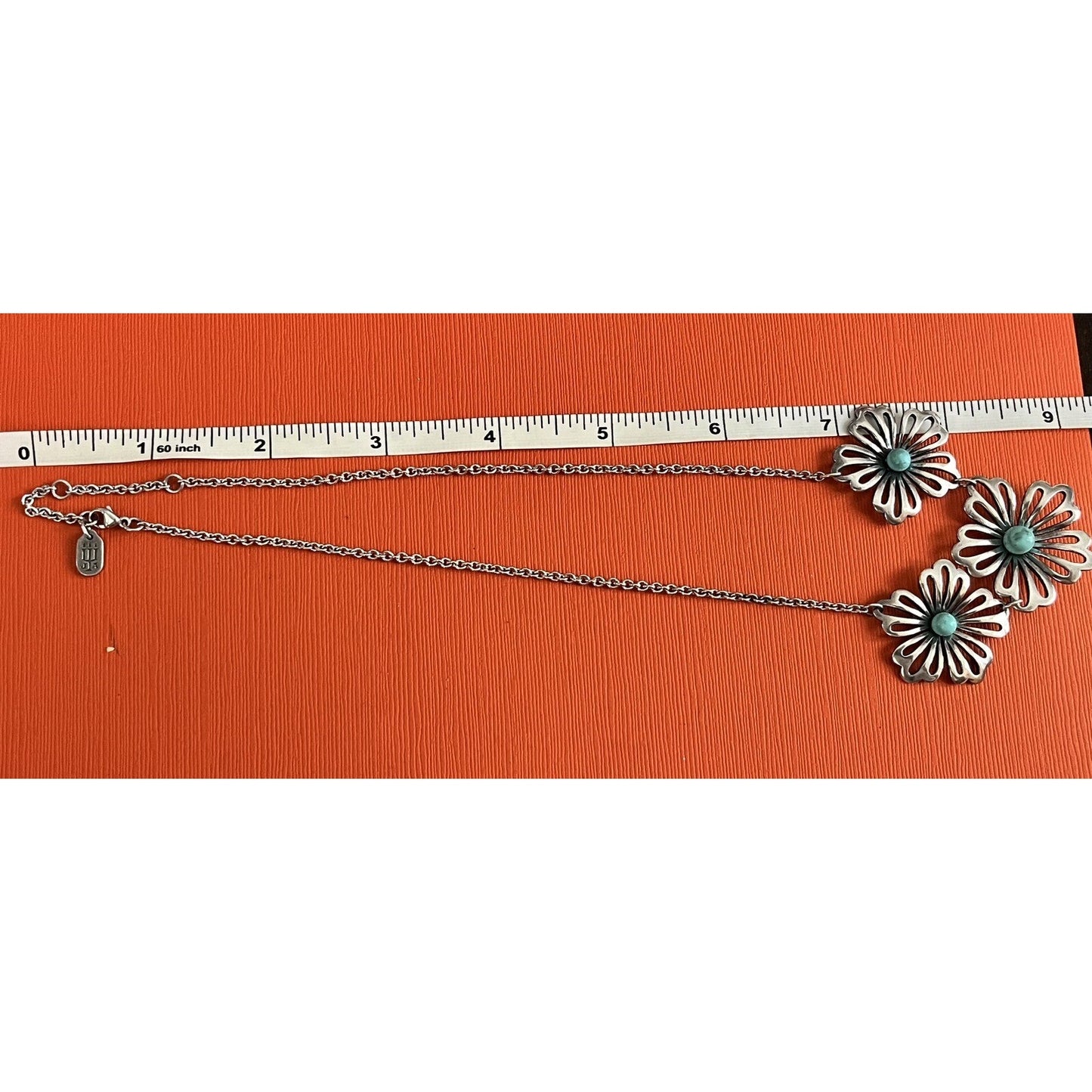 James Avery Retired Sterling Silver And Turquoise Flower Necklace 18” Pre-Owned