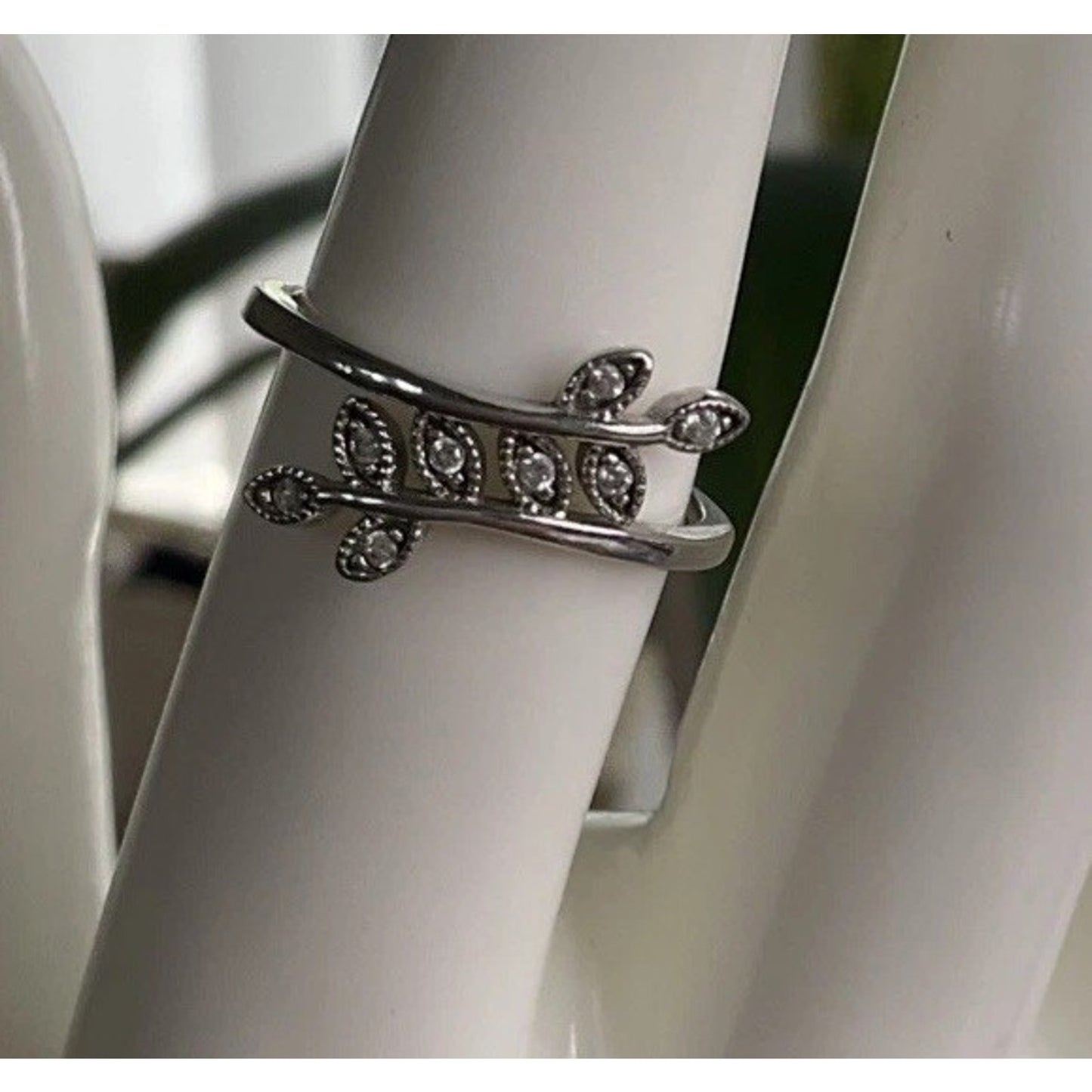 IBBC Sterling Silver Leaf Vine Wrap Ring 925 Marcasite Style Bypass Ring Size 7