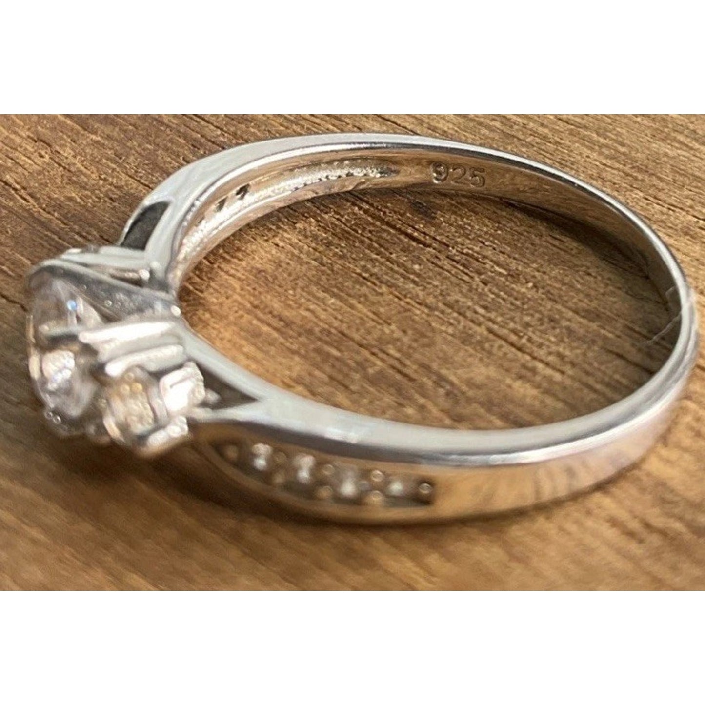 Sterling Silver Three Stone Ring Size 7 Engagement Style Promise Ring 925