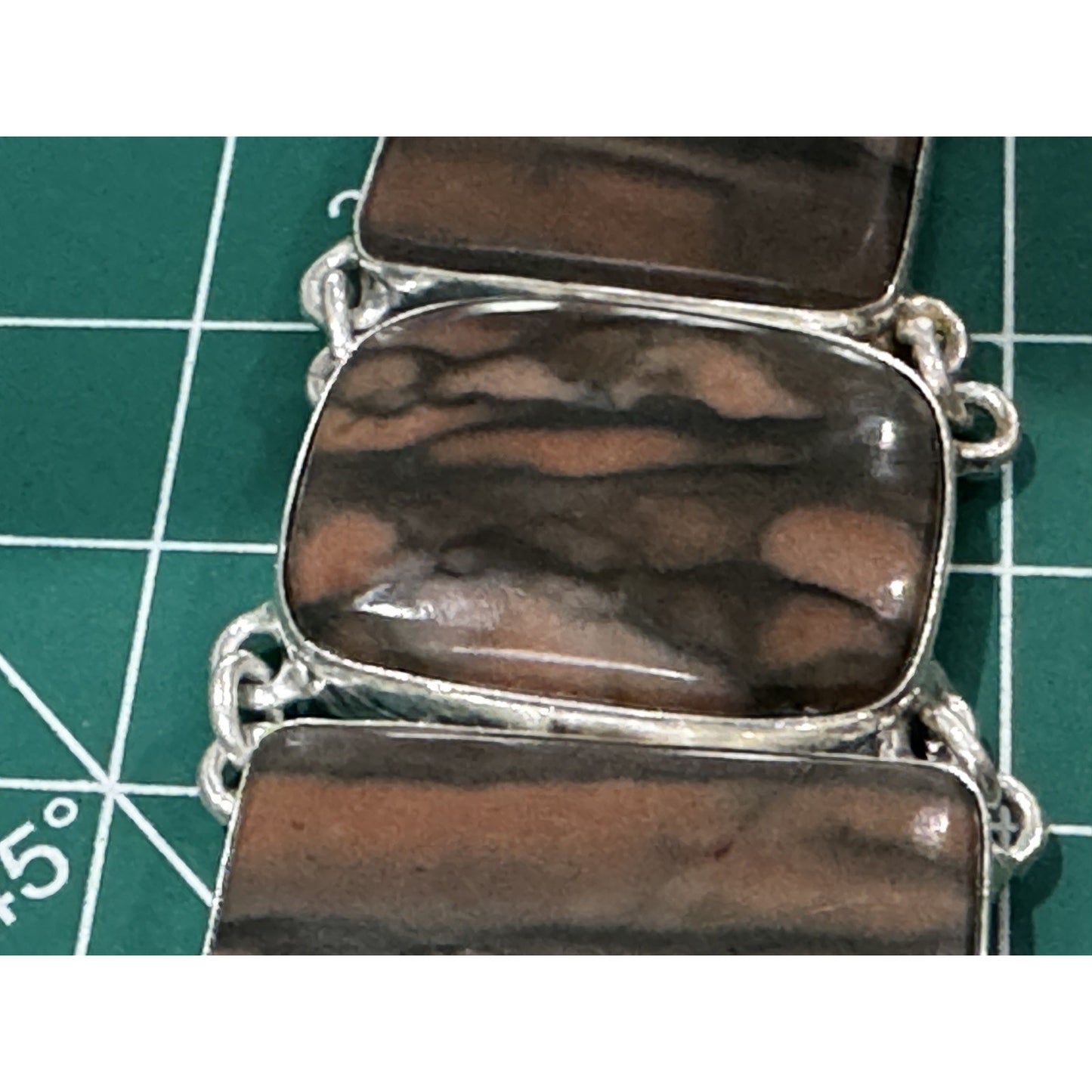 Vintage Sterling Silver Peanut Wood Jasper Bracelet 58g 7 - 8” Large Stone 925