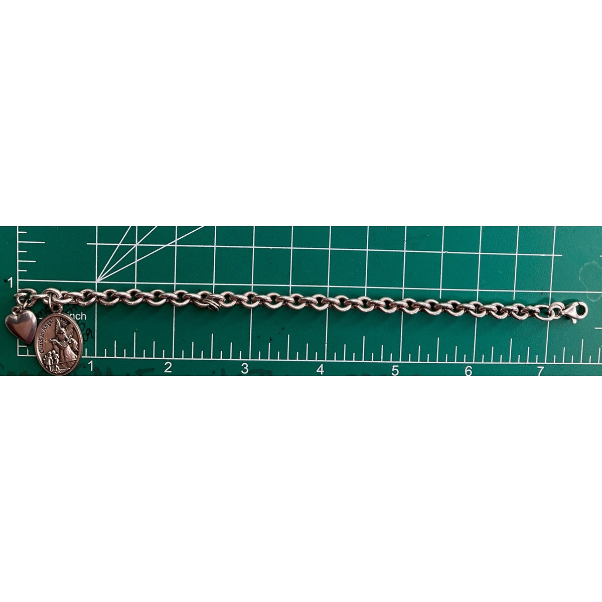 Vintage Italy Sterling Silver Guardian Angel Heart Charm Bracelet