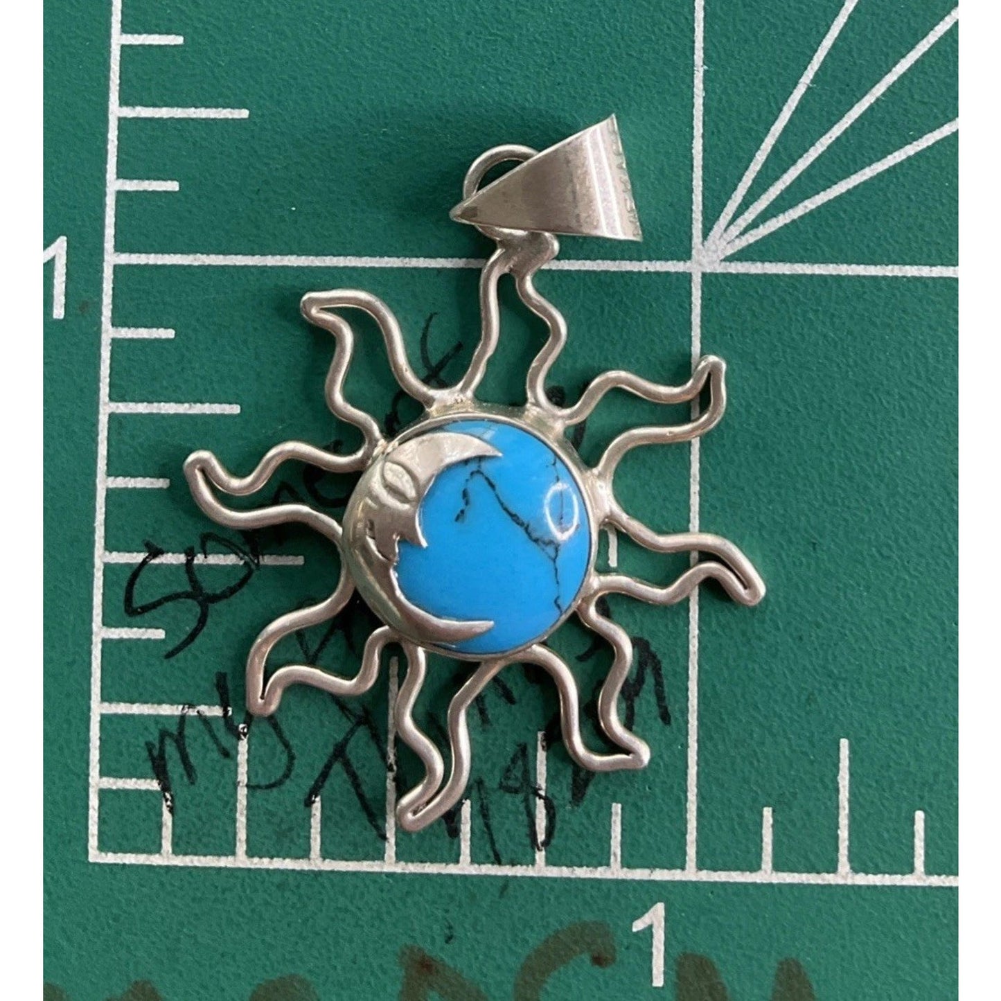 Sterling Silver Turquoise Sun Pendant Mexico 925 Southwestern Celestial Jewelry