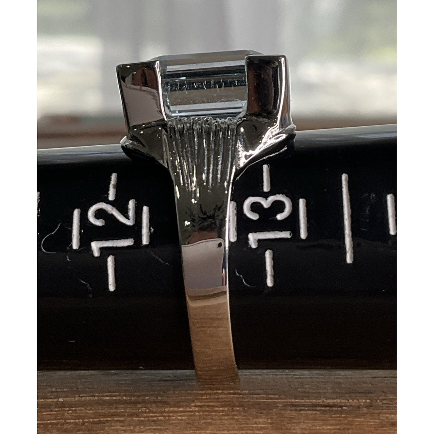Vintage Sterling Silver Emerald Cut Blue Topaz Ring Statement Gemstone Sz 12.5