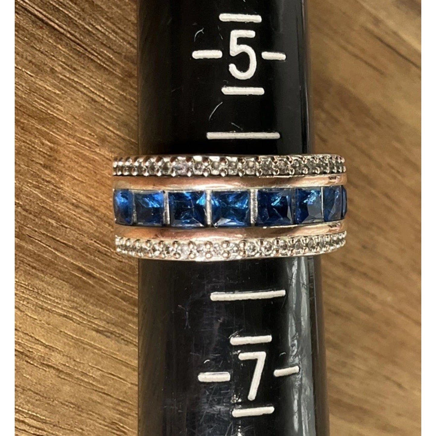 Sterling Silver Blue Stone Ring 925 Two Tone Band Size 6