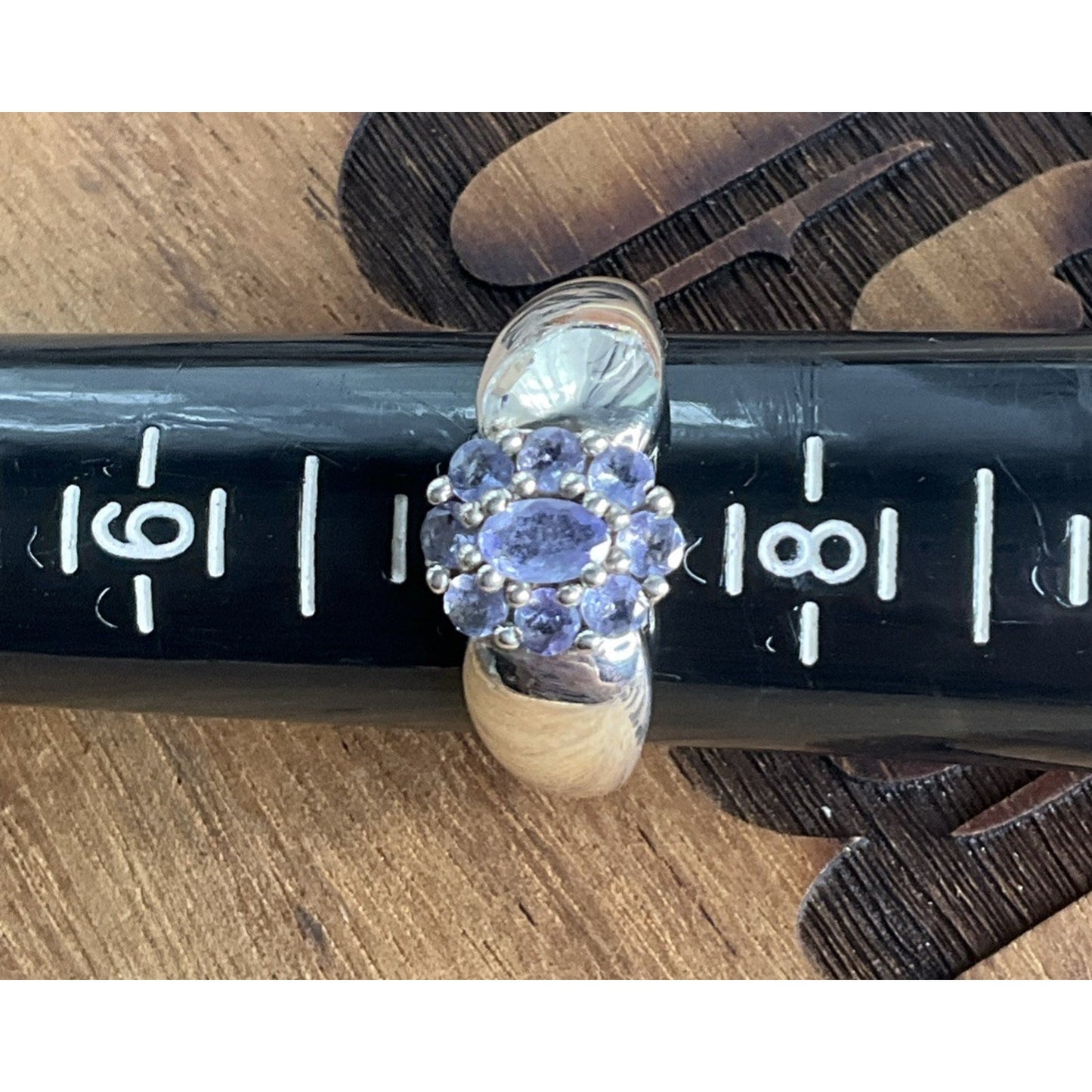 Sterling Silver Amethyst Cluster Wide Band Ring Size 7.5 Purple February Stone