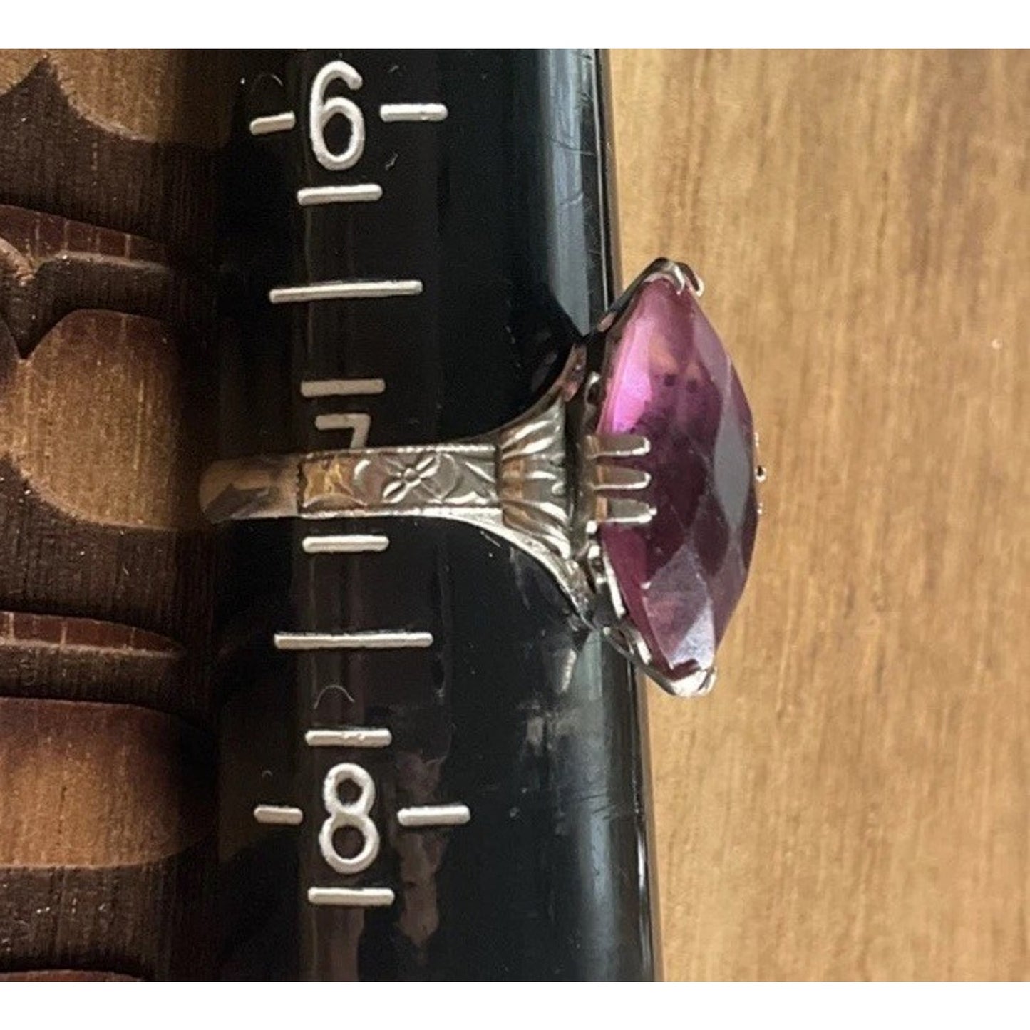 Vintage Sterling Silver Pink Marquise Stone Ring 925 Statement Ring Size 7