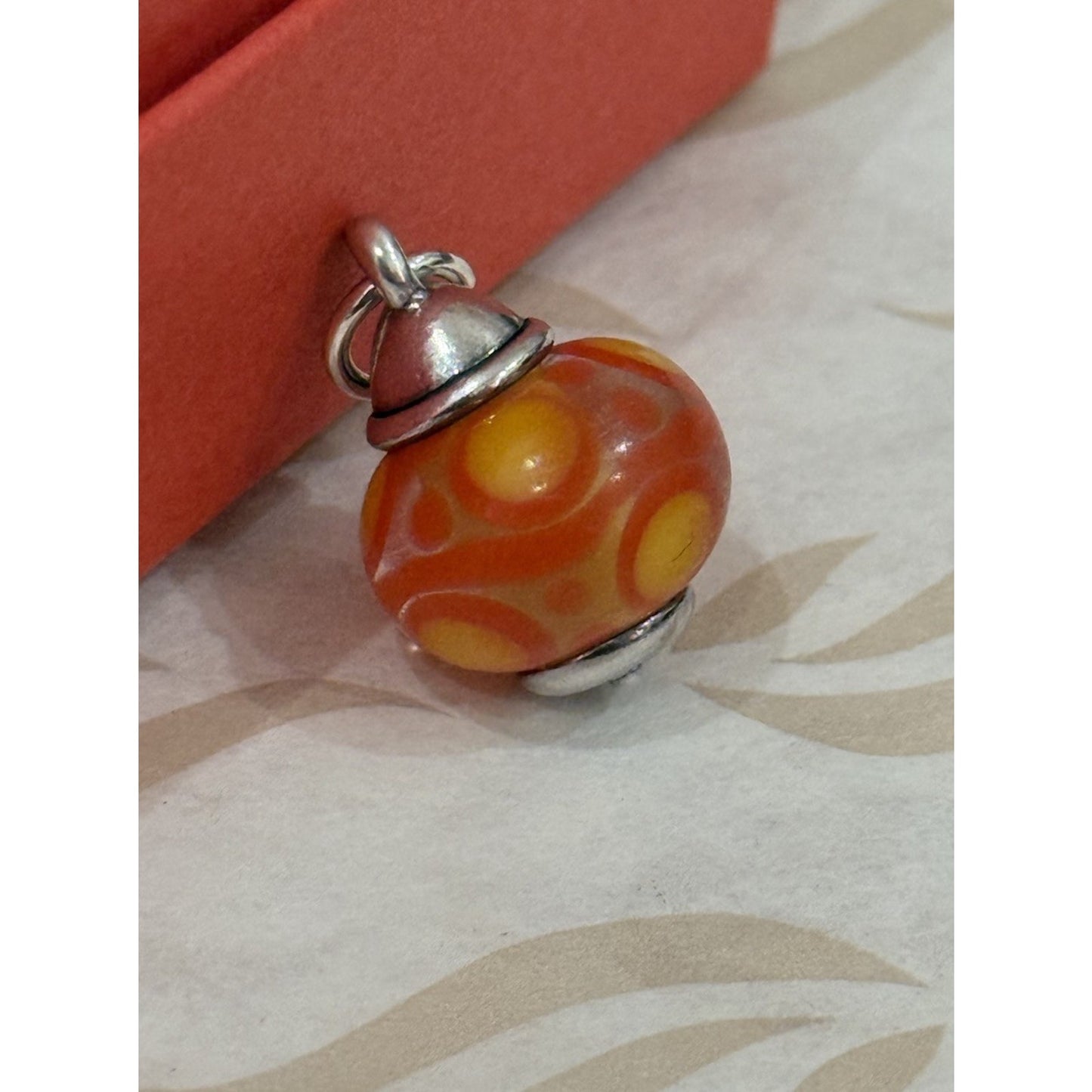 Pre Owned James Avery Retired Sterling Silver Orange Swirl Glass Art Conical Finial