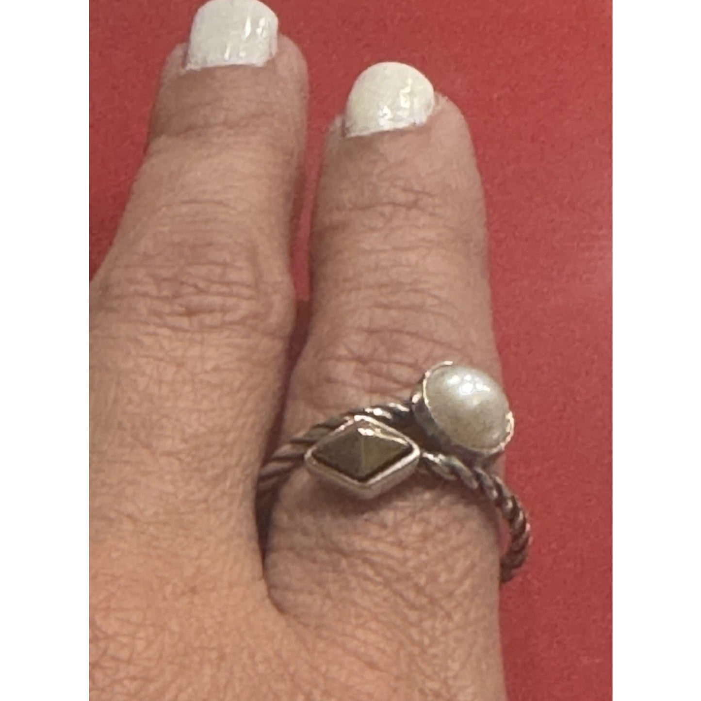 James Avery Retired 925 Silver Marlowe Bronze w/ Cultured Pearl Ring Size 10 Pre-Owned