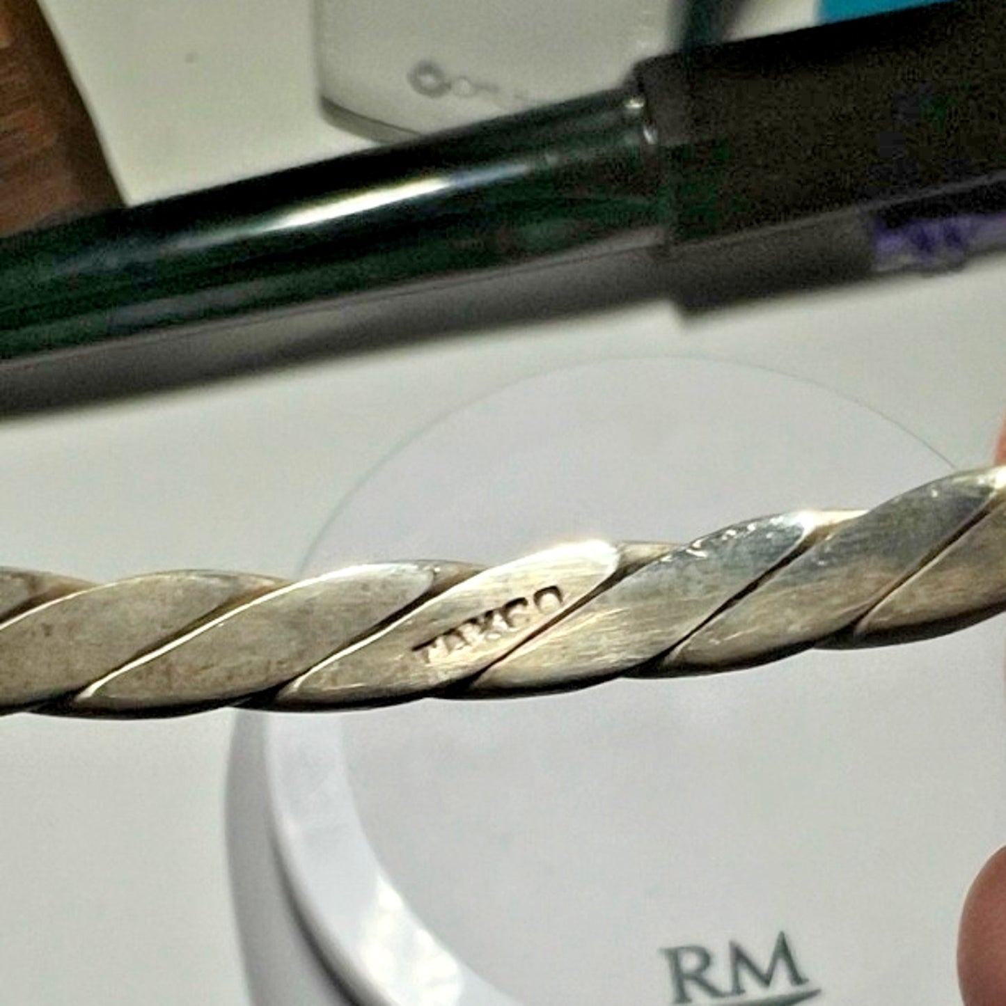 Vintage Taxco Mexican Sterling Silver Flat Twist Rope Bangle Bracelet 17g Medium