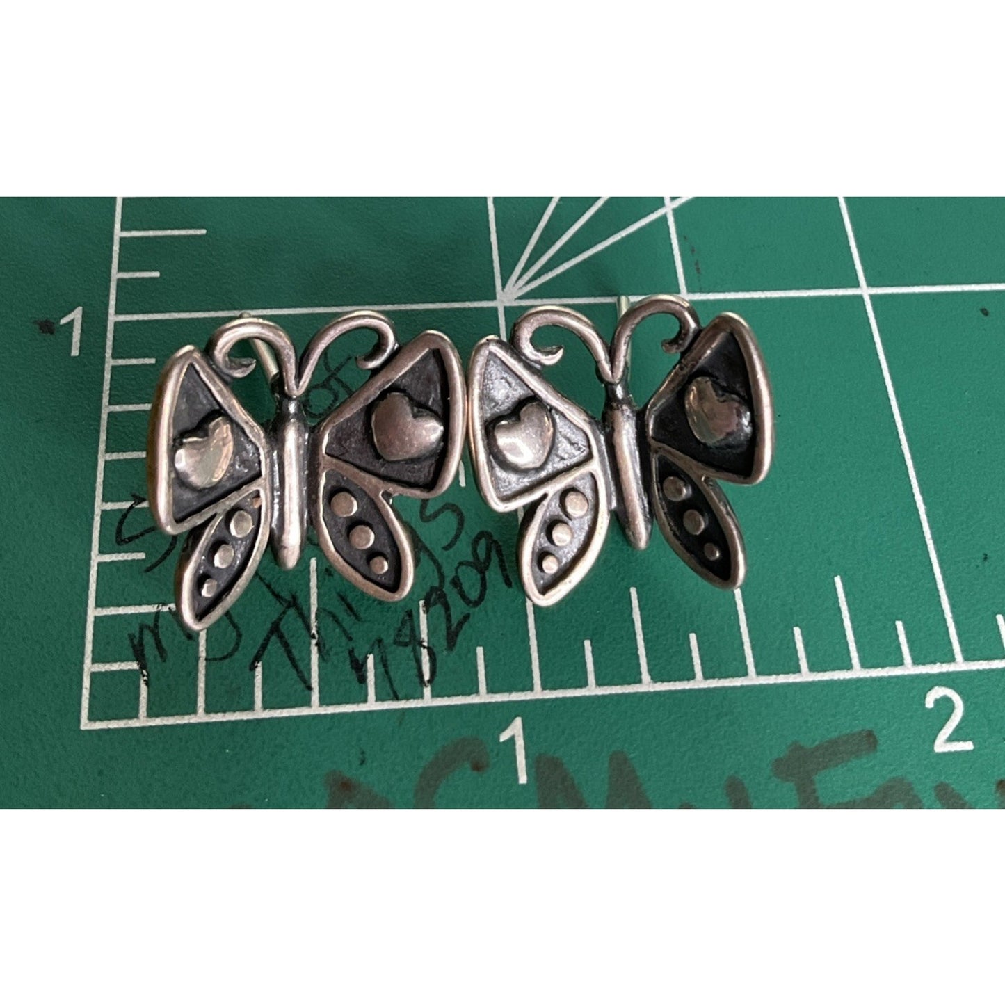 Vintage Sterling Silver Butterfly Heart Mariposa Pierced Earrings Oxidized