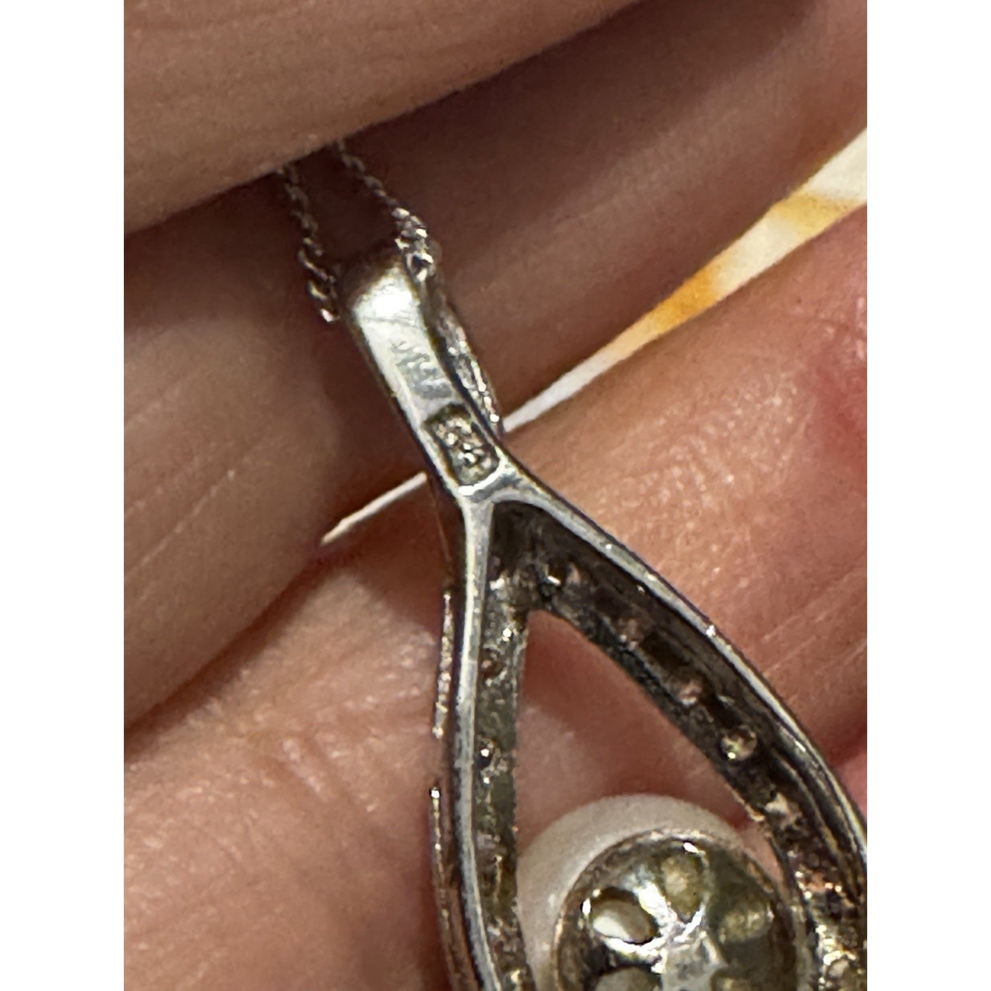 Genuine 10mm Pearl CZ Teardrop Necklace RJ 925 Sterling Silver 17”