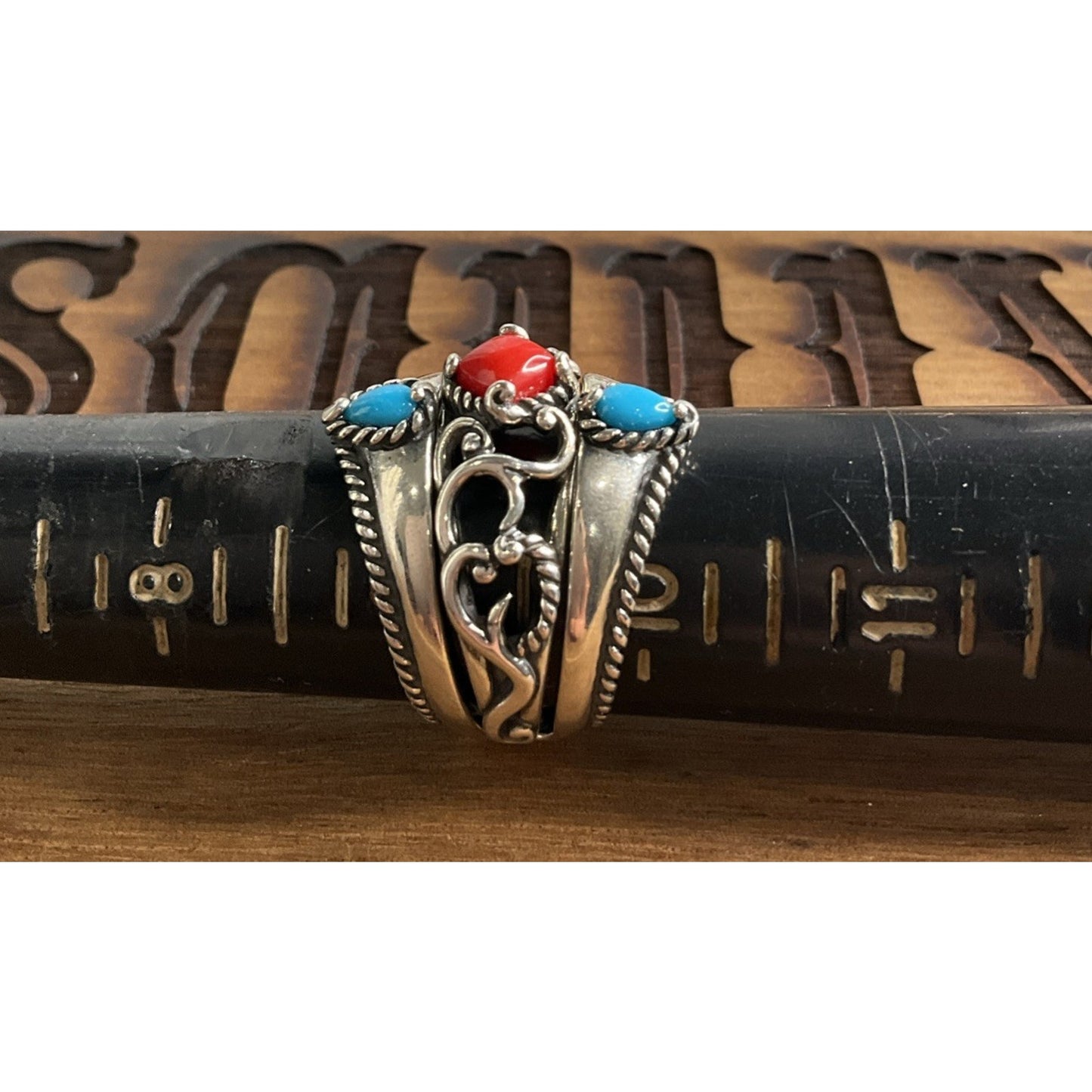 Carolyn Pollack 925 Sterling Silver Turquoise Coral Ring Size 9.75