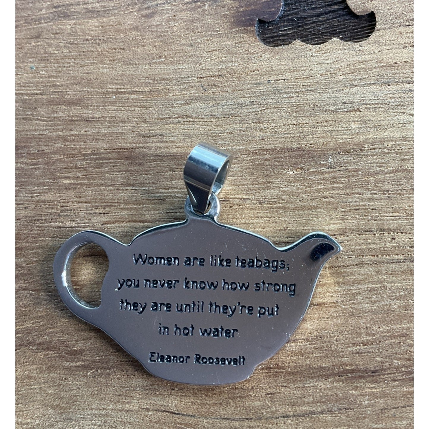 Vintage Sterling Silver Teapot Pendant Inspirational Quote Eleanor Roosevelt