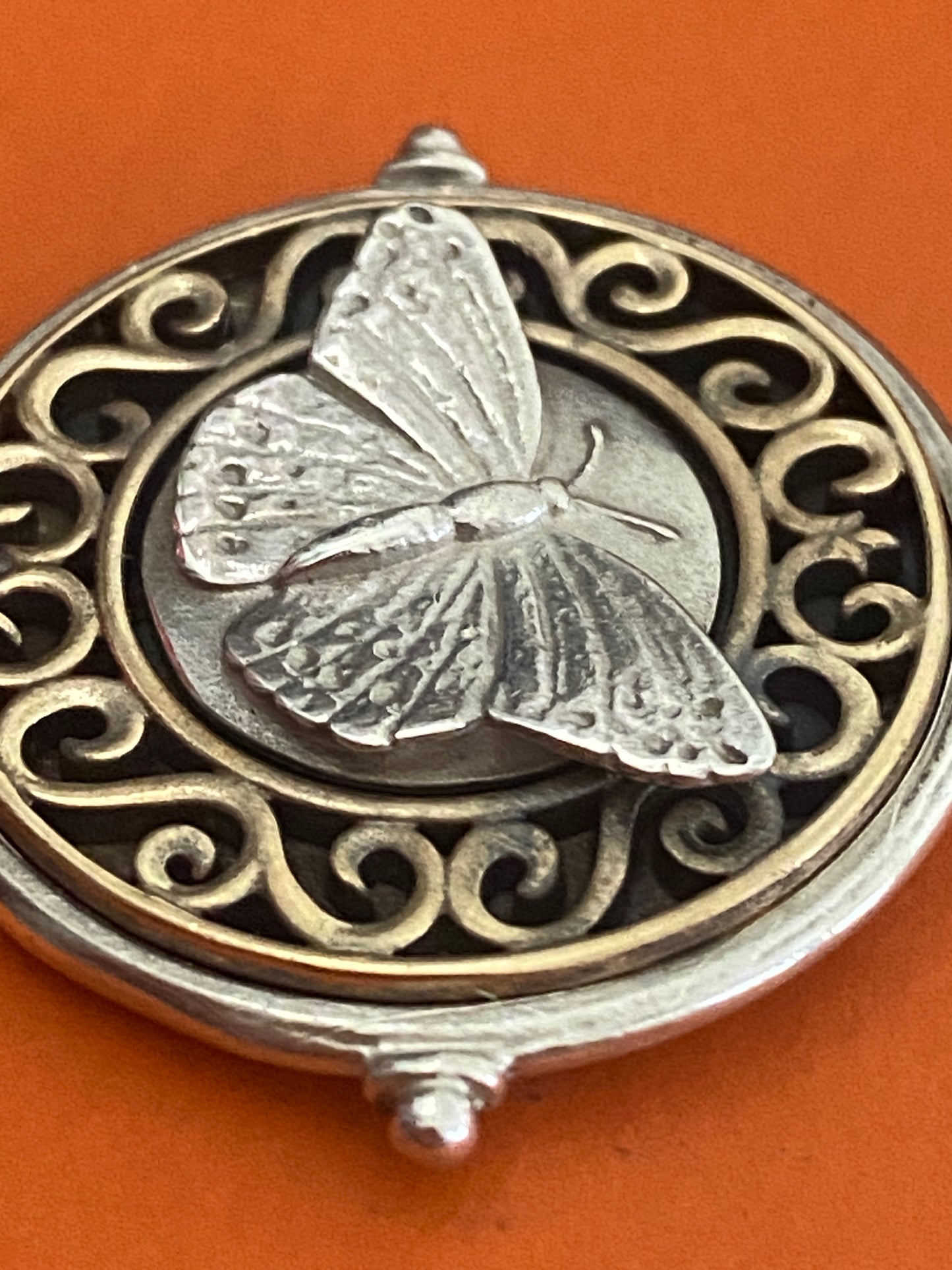 Pre-Owned James Avery HTF Silver and Bronze Scrolled Butterfly Pendant