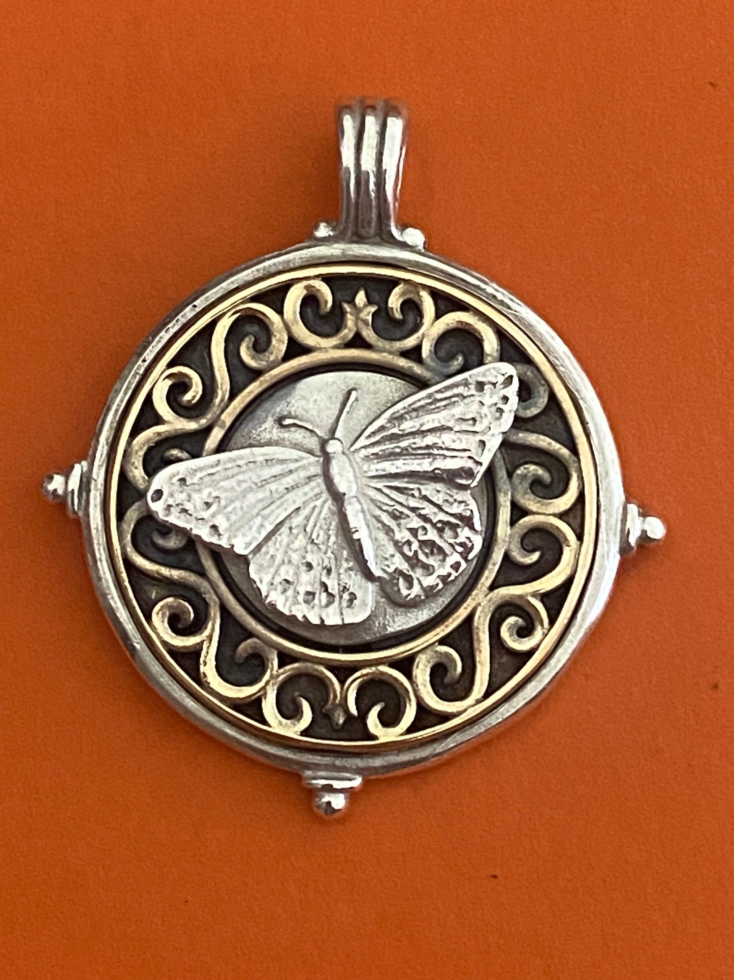 Pre-Owned James Avery HTF Silver and Bronze Scrolled Butterfly Pendant
