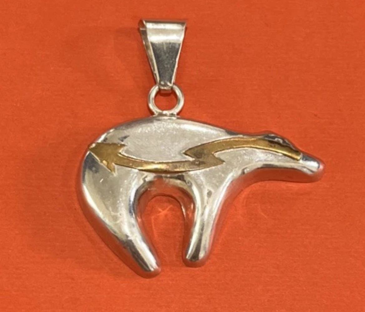 AUTHENTIC Silver Native American Navajo Spirit Bear Arrow Pendant