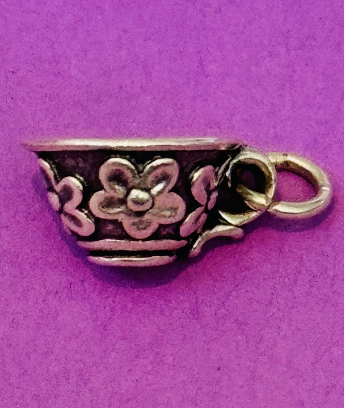 Preowned James Avery Retired Silver Floral Tea Cup Charm