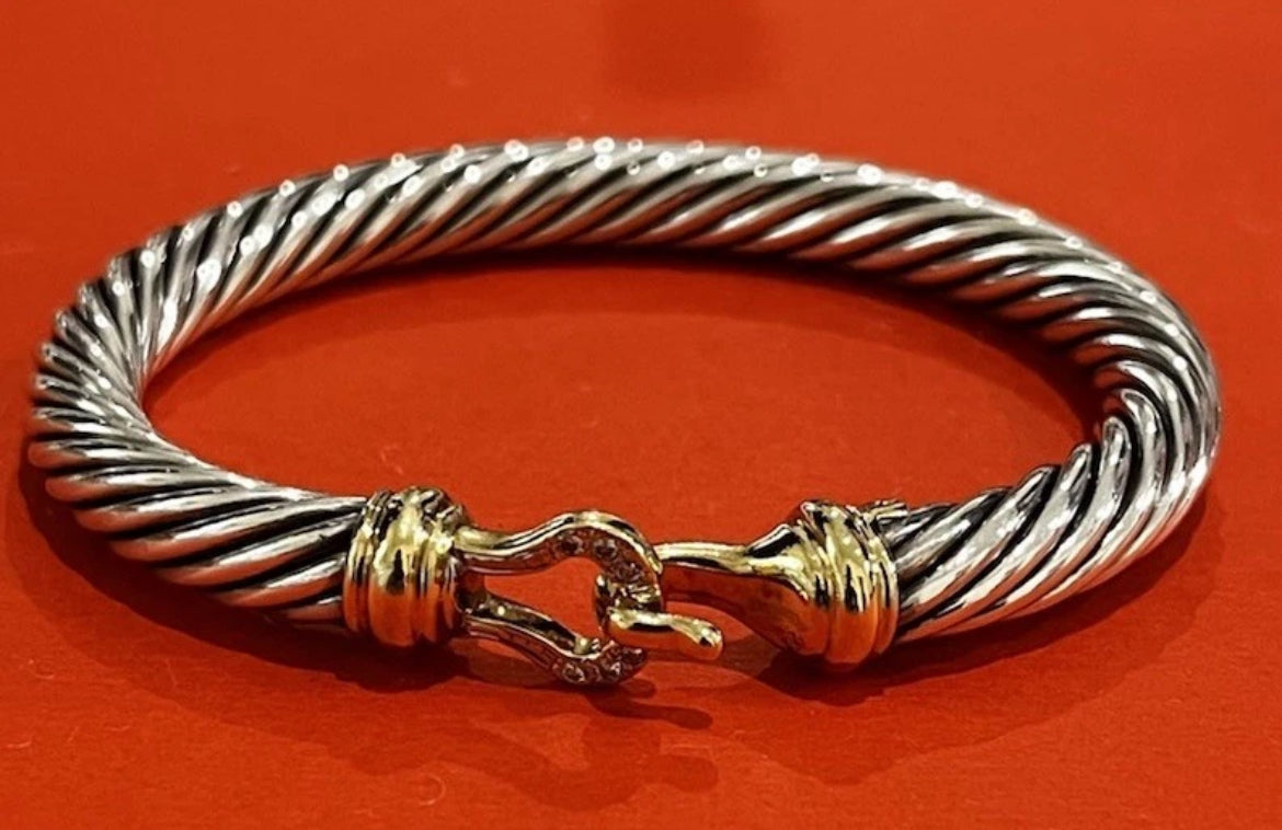 Preowned David Yurman 18k Gold And Silver Cable Buckle Bracelet 7mm
