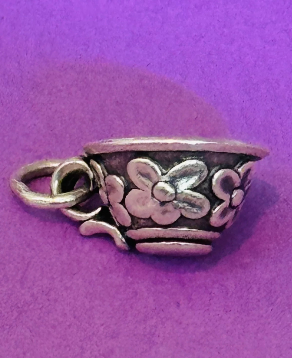 Preowned James Avery Retired Silver Floral Tea Cup Charm