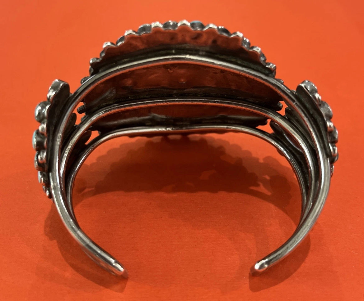 AUTHENTIC Native American Sterling Silver Zuni Turquoise Cluster Cuff