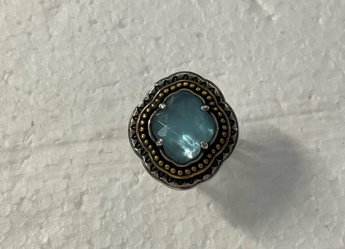 Preowned James Avery Retired Silver and Bronze Blue Stone Heirloom Ring Size 9