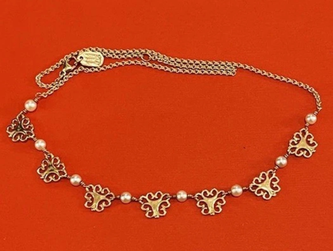 Preowned James Avery Retired 14k Gold Scrolls And Beads Necklace With Pearls 16”