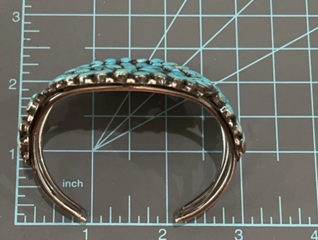 AUTHENTIC Native American Sterling Silver Zuni Turquoise Cluster Cuff