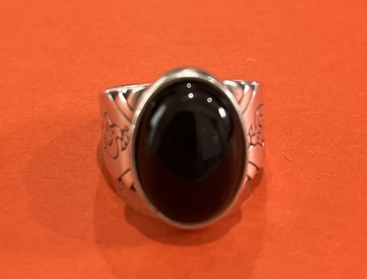 AUTHENTIC Native American Sterling Silver & Onyx Ring W/ Kokopelli Motifs 10.5