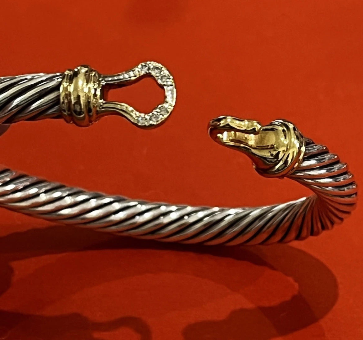 Preowned David Yurman 18k Gold And Silver Cable Buckle Bracelet 7mm
