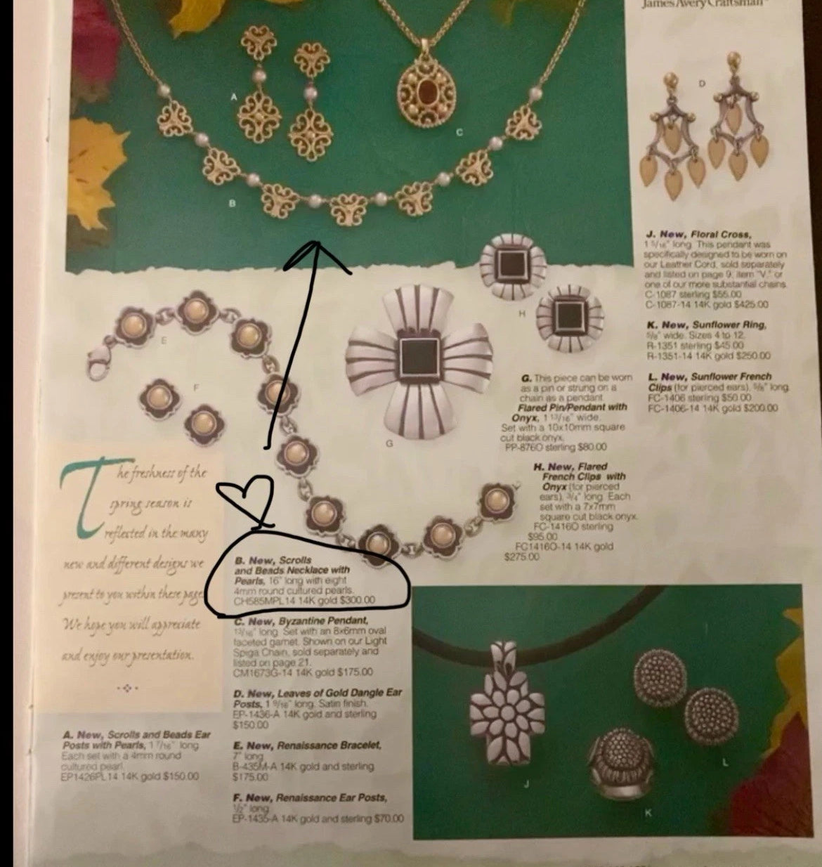 Preowned James Avery Retired 14k Gold Scrolls And Beads Necklace With Pearls 16”