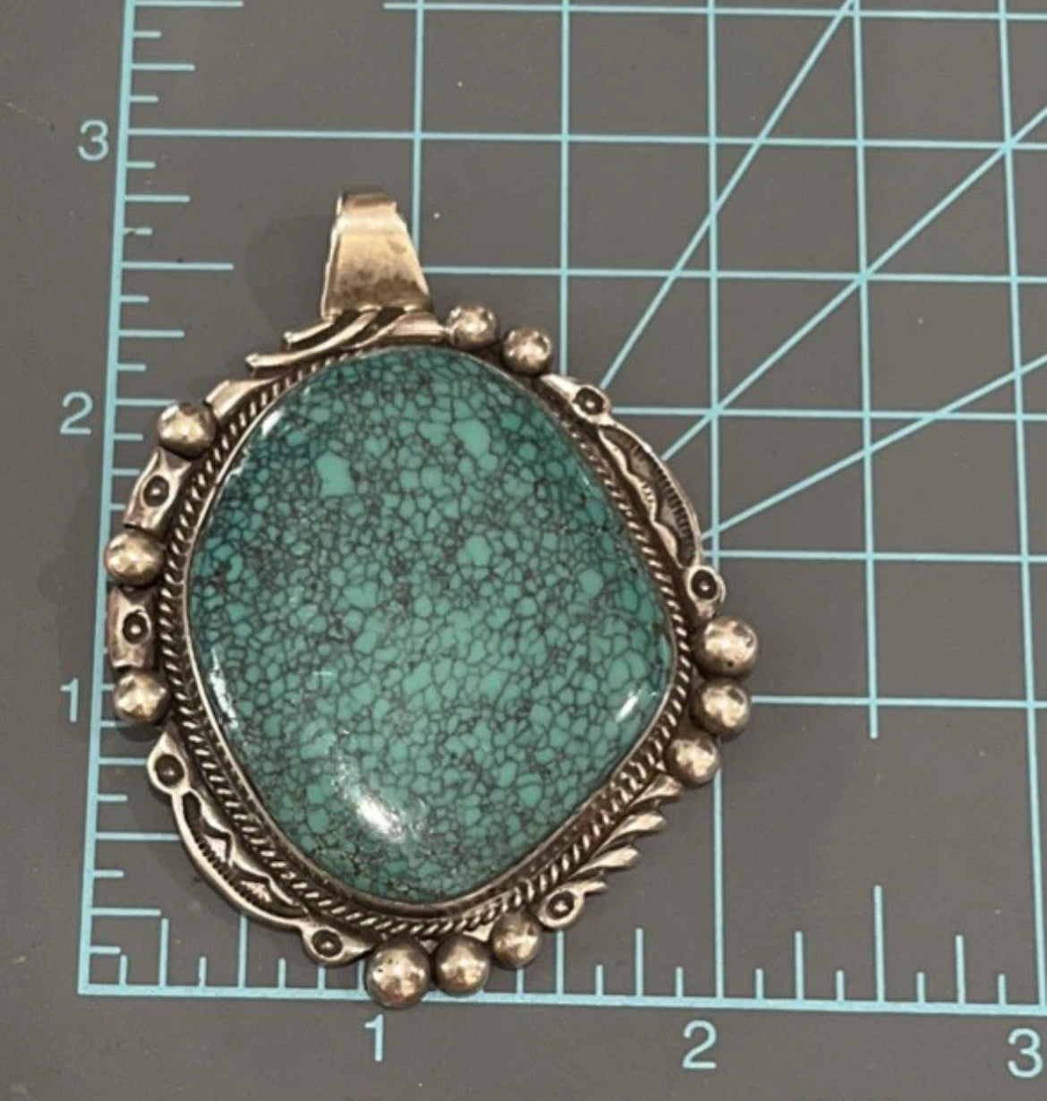 AUTHENTIC SIGNED Native American L L Lee Silver Turquoise Marbled Matrix Pendant