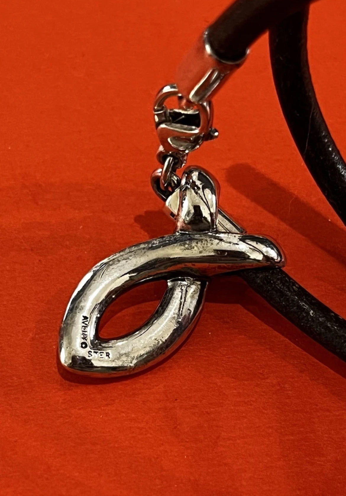 Preowned James Avery Retired Leather And Silver Ichthus On Cord 16”