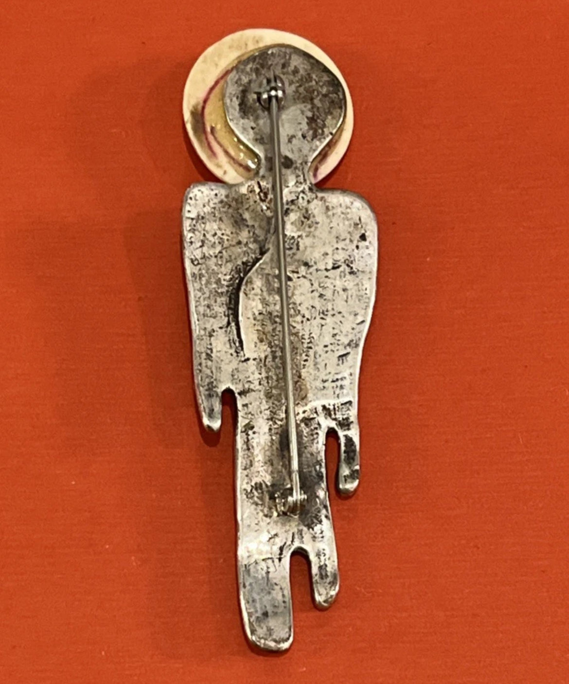 Preowned Extremely Rare Authentic Native American Silver Bonehead Kachina Figure Carved Brooch Pin